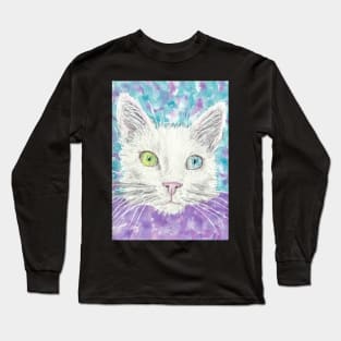 white cat  face blue and  green eyes Long Sleeve T-Shirt